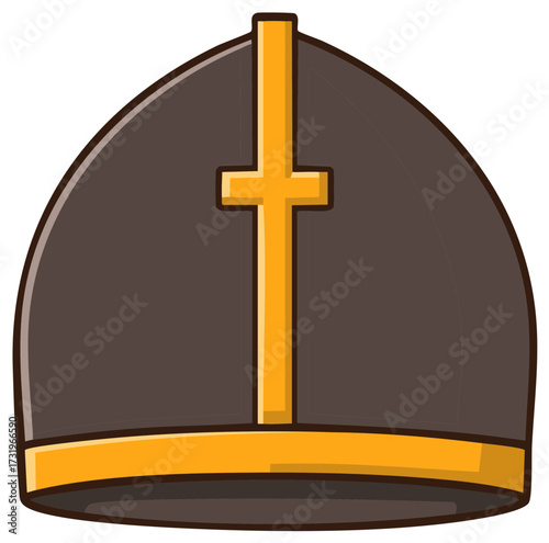 Mitre Vector Illustration: Religious Hat with Cross Symbol, Cartoon Style