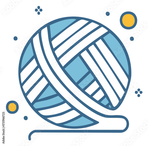 Ball of Blue and White Yarn With a Loose Thread Icon