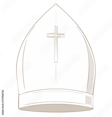 Mitre Religious Headwear with Cross Symbol Isolated Simple Design Icon Illustration