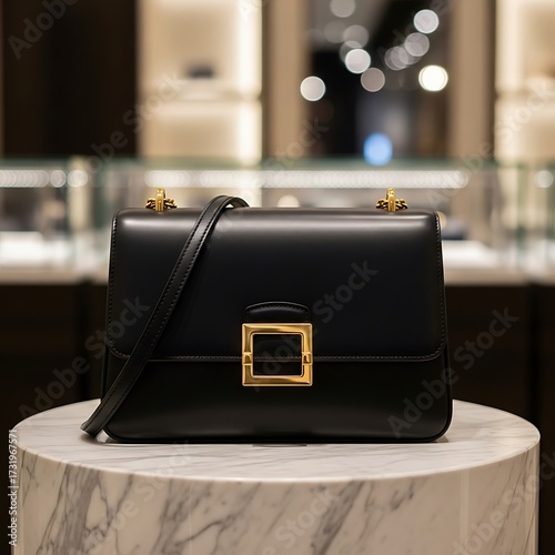 Black Leather Shoulder Bag Display.