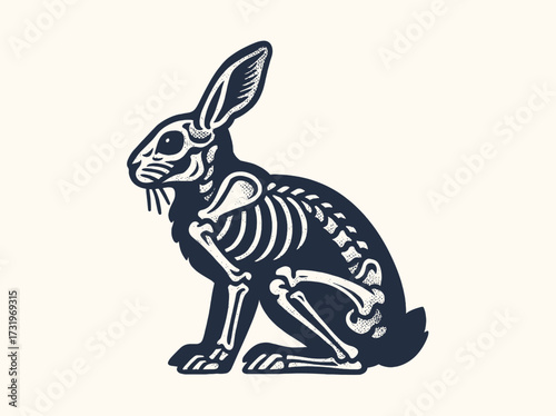 Rabbit anatomy skeleton vintage engraving style vector illustration