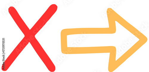 Tableau sur toile From Wrong to Right: Hand-Drawn Red X Mark and Orange Arrow Symbolizing Correcti