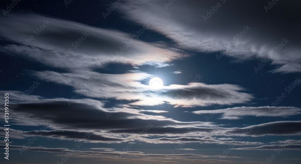 Obraz premium Dramatic night sky with full moon and clouds