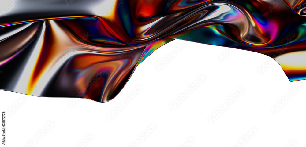Obraz premium Unique, iridescent fabric waving against white backdrop. Featuring flowing textures, vibrant colors and a clean design, ideal for creative proje