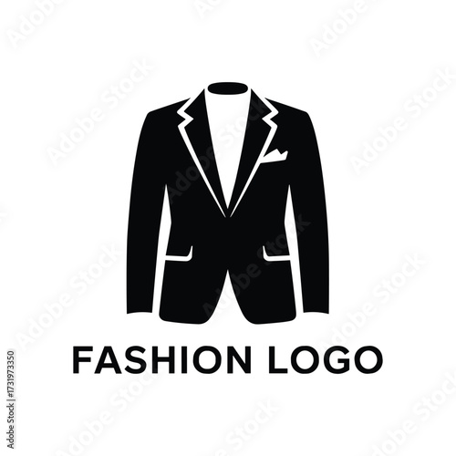 Black Silhouette of a Man's Suit Jacket with Pocket Square and Text Fashion Logo blazer menswear