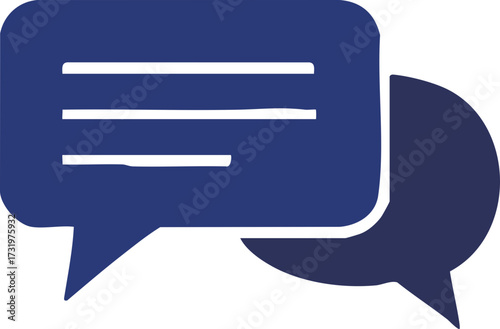 Communication Bubble Icon Set Depicting Dialogue and Messaging in Dark Blue