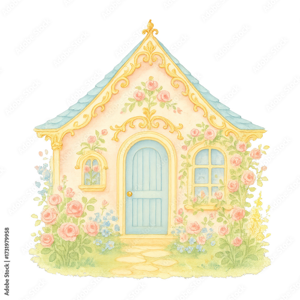 Naklejka premium PNG Charming cottage with floral details.