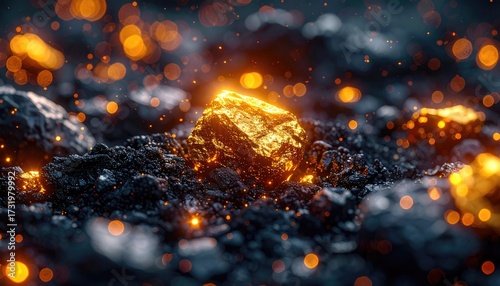 Molten rocks glowing with fiery sparks
