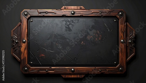 Dark wooden frame with a textured black plate