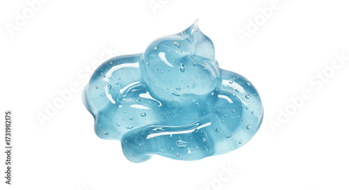Transparent blue gel swirl with droplets on isolated background product display
