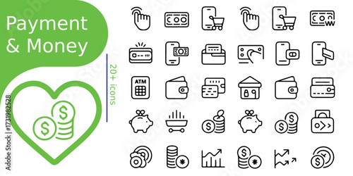 Payment and money icons for financial concepts
