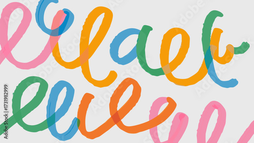 Colorful abstract swirls and loops in pink orange green and blue on a white background art design style