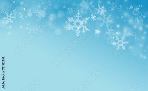 Snowfall background, ice granules falling. Vector snowflakes realistic print design. Snowy cold seasonal landscape. Winter template for holidays greeting cards, presents and art decorations