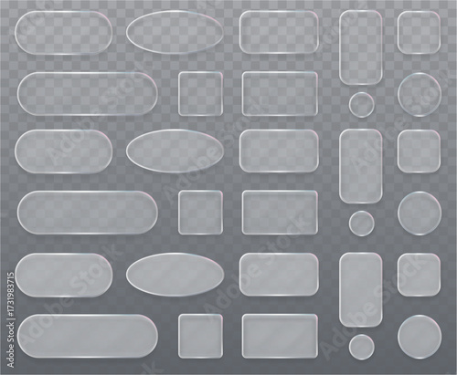 Realistic glass liquid frames set with transparent edges. Vector modern borders design suitable for digital artwork and product display. Isolated oval and ellipse, rectangle and square boundaries