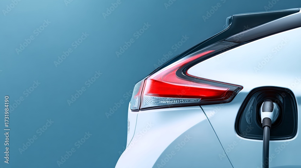 Naklejka premium Electric vehicle charging with modern design, showcasing sleek lines and vibrant colors, emphasizing eco-friendly technology and innovation in automotive industry for sustainable transportation soluti