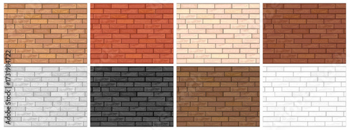 Interior or exterior of house brickwalls set. Vector architecture and urban block construction. Isolated masonry elements of building cladding. Brick texture of barrier, stone brickwork wall