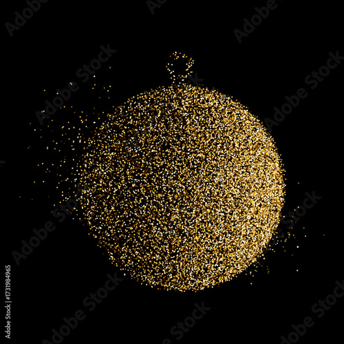 Glitter Christmas ball with glowing dust. Vector winter holiday decoration for wall or window. Shine and festivity, sparcling addition to midwinter celebration. Xmas bauble of fading gold sparcles