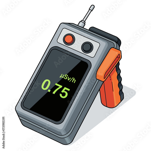Illustration of a radiation detector with a digital display.