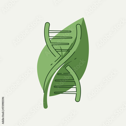DNA strand intertwined with a green leaf, representing genetic engineering or biotechnology.
