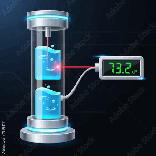 Viscosity measurement device with digital display showing 73.2 cP.