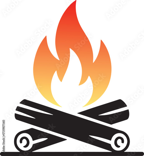 Campfire with Gradient Flame and Crossed Logs Vector Illustration