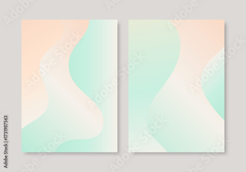 Vector covers with pastel gradient waves in peach and mint tones, smooth abstract background design.