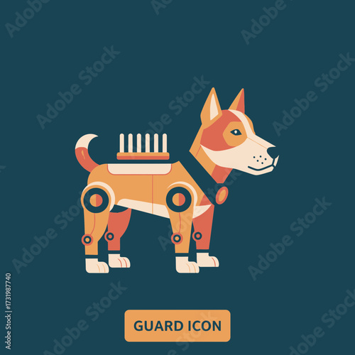 Illustration of a robotic dog with orange and yellow coloring.