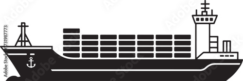 Cargo Ship Silhouette Art Global Trade Vector Illustration