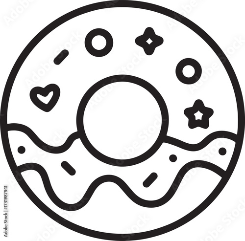 Donut with Sprinkles Line Art Sweet Dessert