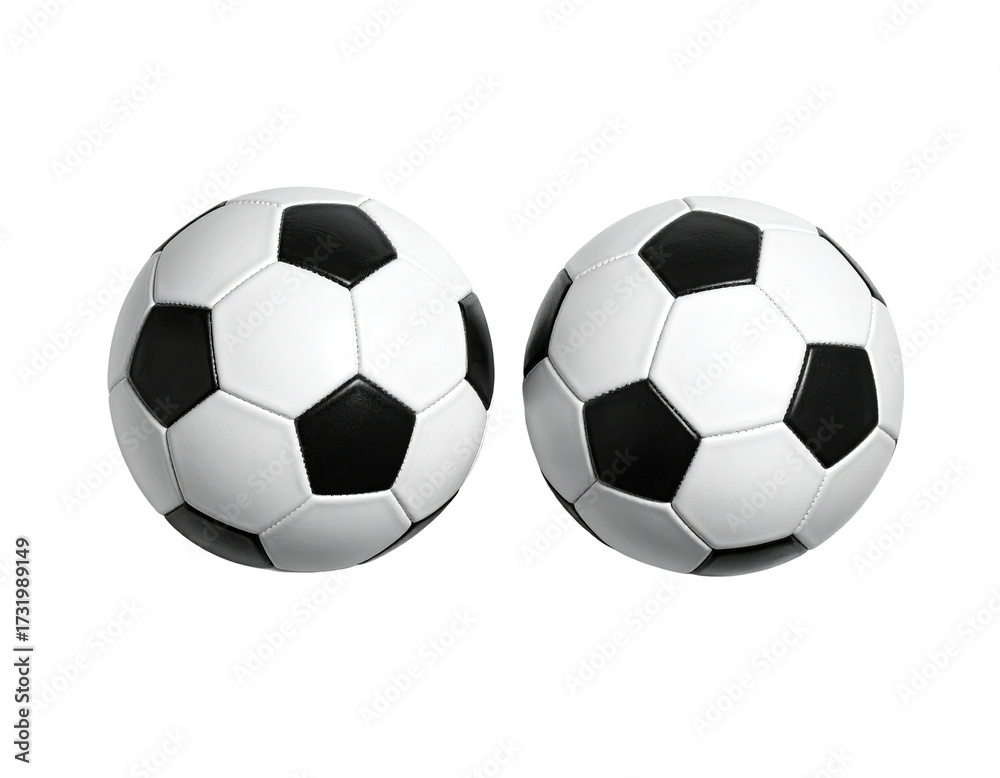 Obraz premium Two soccer balls, black and white panels
