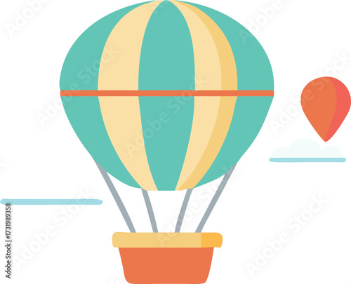 Stylized hot air balloon icon with a bright design, illustrating the concept of flight and outdoor activities.