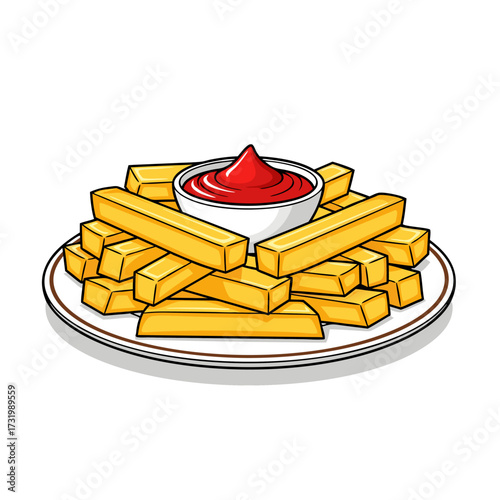 Delicious Plate of Golden French Fries with Ketchup Ready to Eat and Enjoy