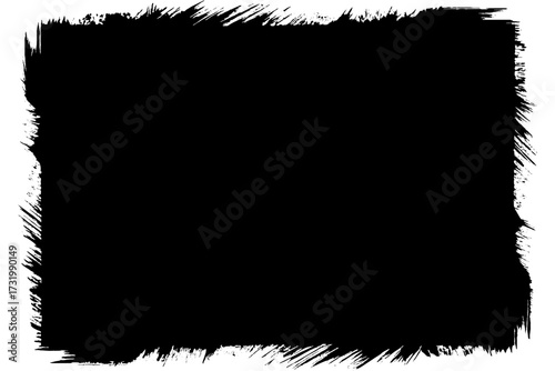 vector grunge frames. Black ink brush stroke square border, rough black rectangular frame with textured distressed torn paper edges. chalk texture, or charcoal sketch borders.