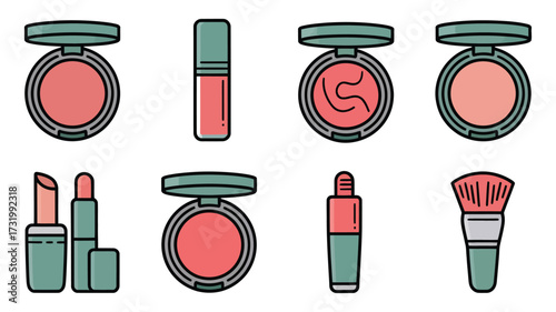 Vector art of collection of colorful makeup and cosmetic icons perfect for beauty blogs, tutorials, or product promotions