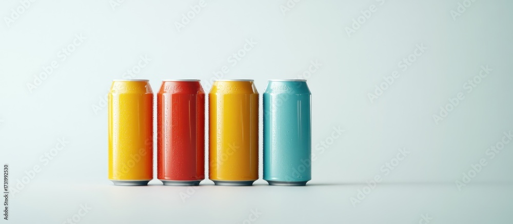 Fototapeta premium Colorful beverage cans arranged in a row creating visual appeal
