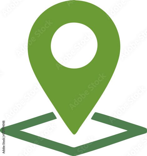 Green location pin on black background displaying simple geo positioning icon
