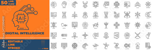 Digital Intelligence Line Icon Set