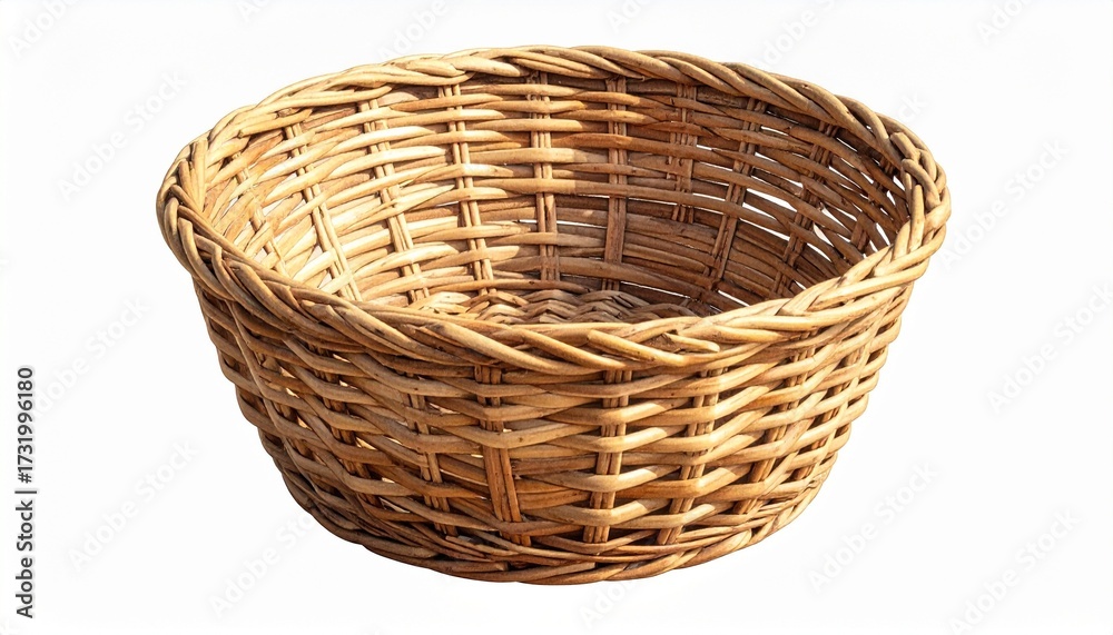 Fototapeta premium Woven wicker basket with arched handle, crafted containment and rustic grace.
