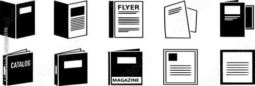 



Brochure icon set. Flyer leaflet, catalog, booklet, magazine, and letterhead icons vector illustration