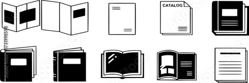 



Brochure icon set. Flyer leaflet, catalog, booklet, magazine, and letterhead icons vector illustration