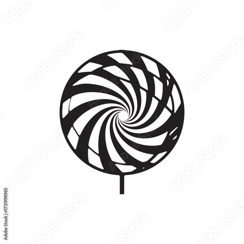 Round silhouette festival decoration featuring striking black and white spiral stripe design.