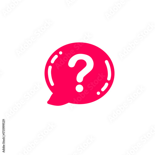 pink chat bubble with a white question mark. Symbol of help, FAQ, support, confusion, and asking questions.