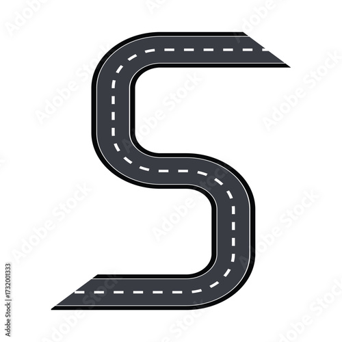 Curved road letter s with dashed centerline - vector highway path