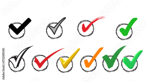 A set of vector elements of check mark symbols yes or no buttons