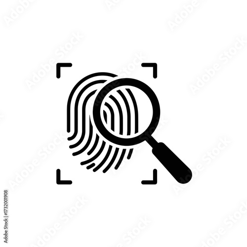 Fingerprint under magnifying glass in black and white style  