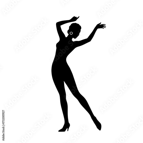 Stylish silhouette of woman dancing with grace on white background  