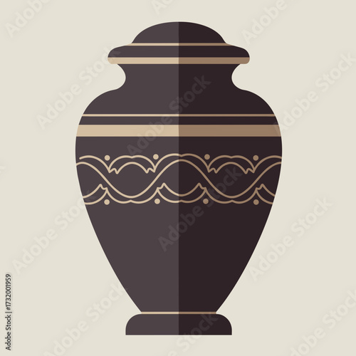 Black decorative urn with elegant patterns on a light background  