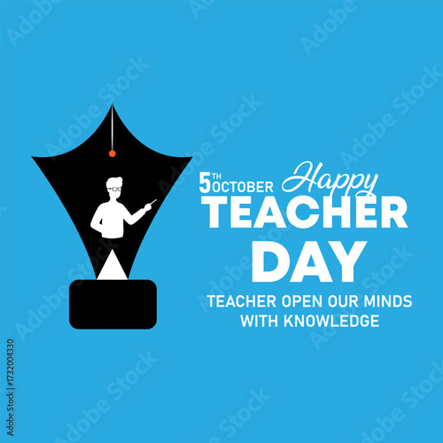 Happy Teacher’s Day Vector with Blue Background – Inspirational Quote and Pen Nib Design