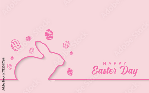 Happy Easter background with easter eggs and rabbit. Simple vector decoration