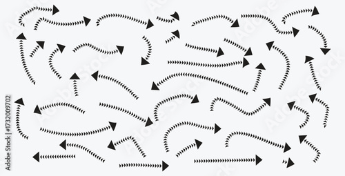 Collection of Black Arrows Pointing in Different Directions with Triangle Segments